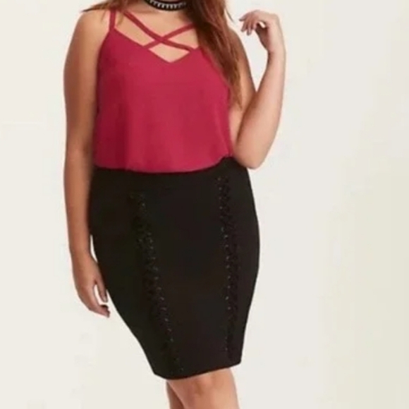 Torrid Steampunk Whimsigoth Sexy Boho Indie black lace up stretch skirt size 1X - Picture 1 of 8